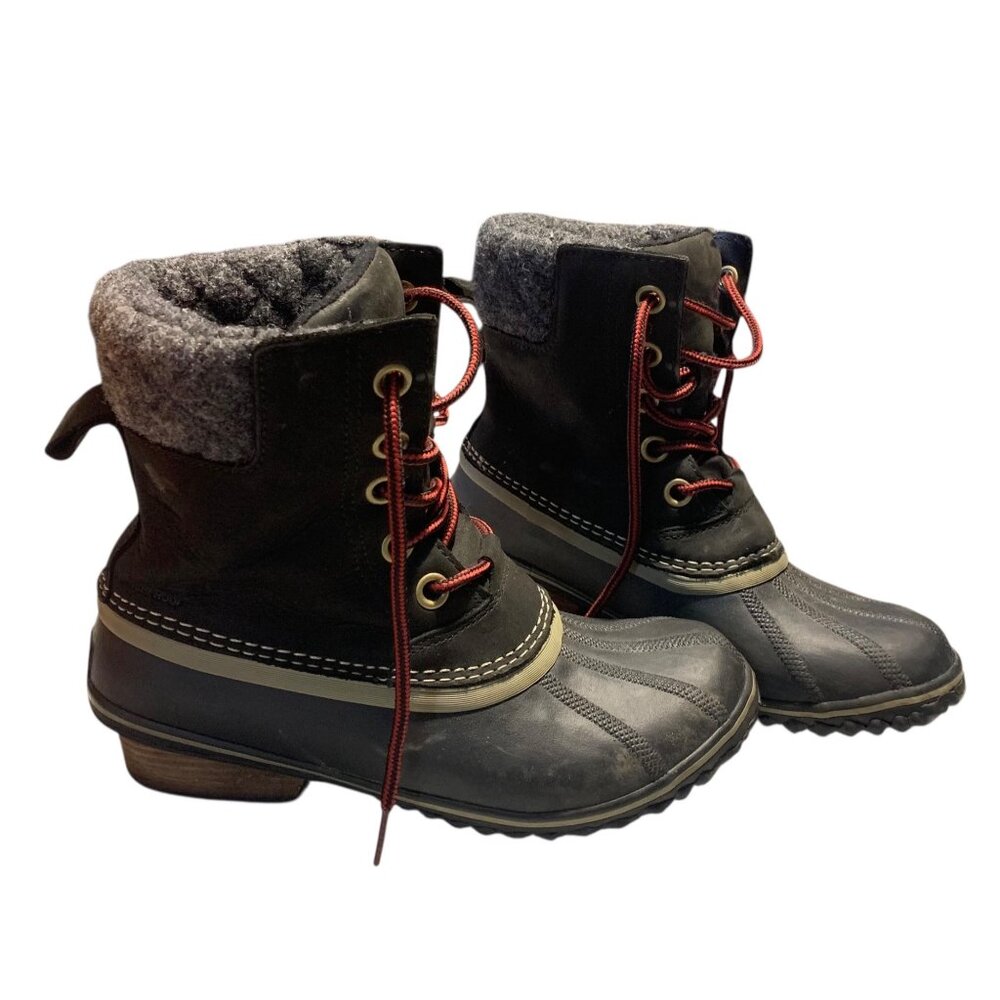 SOREL Gray + Black Slimpack II Waterproof Lace-Up Women's Duck Boots Size 8.5 - Picture 2 of 9